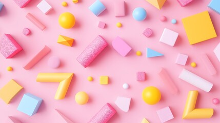 Fototapeta premium Colorful Geometric Shapes on a Pink Background for Creative and Playful Design Concepts