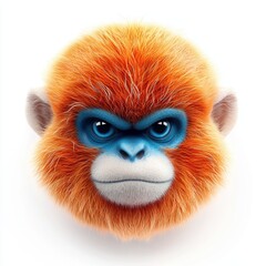 Fototapeta premium Golden snub-nosed monkey with striking orange fur and blue face, centered on a clean white background