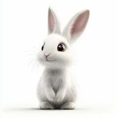 Obraz premium White fluffy rabbit with big ears, placed on a bright white background