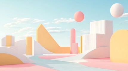 Pastel Geometric Shapes Under a Sunny Sky