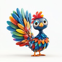 Obraz premium Turkey with colorful tail feathers fanned out, isolated on a clean white background
