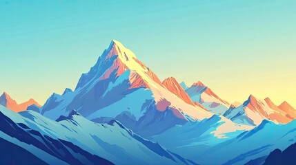 Scenic mountain range with sharp peaks and vibrant snow caps under clear skies