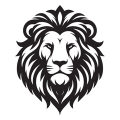 Fototapeta premium A bold and striking black-and-white icon of a lion face, perfect for wildlife-themed designs, branding, or projects symbolizing strength and courage. Suitable for events like wildlife conservation