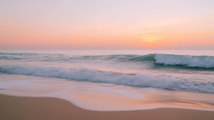 Obraz premium Pink Sunset Ocean Wave Beach Seascape