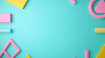 Colorful geometric shapes on blue background for creative design and artistic projects, playful and modern aesthetic