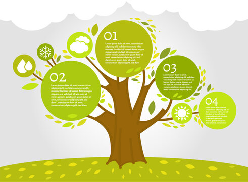 Beautiful bio infographics with a summer tree.