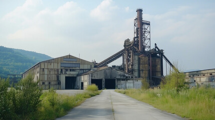 日本の郊外にある古びた製鉄工場をリアルに描いたAI生成画像