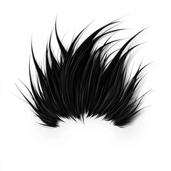 Obraz premium of Short spiky black hair strands with a gelled look, centered on a clean white background