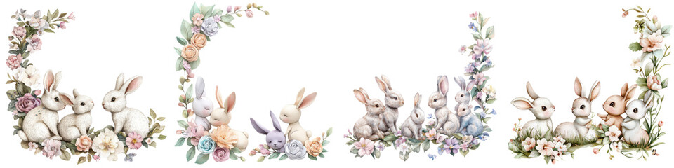 Adorable Easter Bunny Floral Wreaths and Bouquets in Pastel Colors  Charming and romantic design with cute rabbits flowers leaves and greenery in a delicate whimsical and naturalistic style