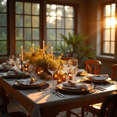 Fototapeta premium Earthen Elegance A Rustic Dawn Table Setting