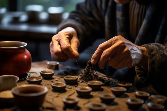Asian man making traditional tea Generative AI
