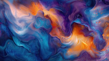Vibrant and colorful abstract waves in blue, orange, and purple hues, creating a striking pattern for innovative branding or artistic content