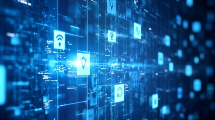 Fototapeta premium Secure digital network data flow, server room background, cybersecurity concept