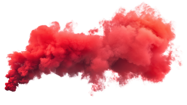 Red smoke bomb exploding on transparent background