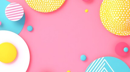 Colorful Geometric Shapes on Pink Background for Creative Design and Artistic Projects