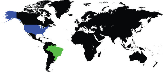 Brazil and United States maps on a global map vector