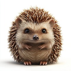 Obraz premium Hedgehog curled into a spiky ball, peeking out with tiny eyes, centered on a clean white background