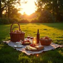 Golden Hour Picnic Serene Bliss in Lush Greenery