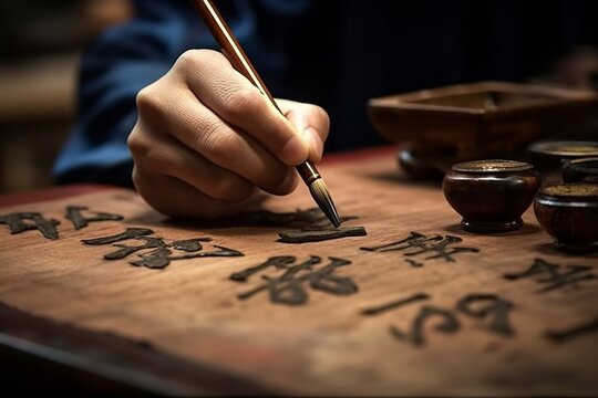 Man Practicing Chinese Calligraphy Generative AI