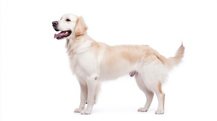 Playful Golden Retriever Standing Proudly on White Background