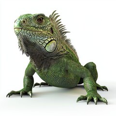 Obraz premium Large green iguana with spiky scales along its back, placed on a bright white background