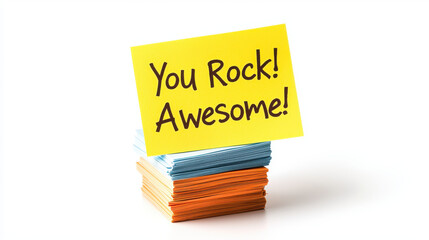 International Day of Awesomeness. You Rock Awesome sticky notes stacked in vibrant colors