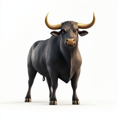 Naklejka premium Large muscular bull with a strong posture and a powerful gaze, isolated on a clean white background