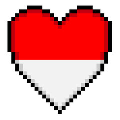 Fototapeta premium Indonesian flag with heart shape in pixel art style
