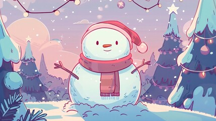 Naklejka premium Cheerful Merry Christmas Snowman Animation Vector Illustration