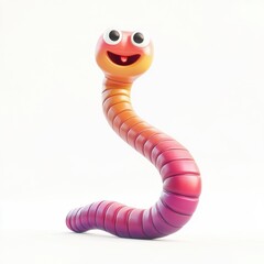 Fototapeta premium Long segmented worm stretching out of the ground, centered on a clean white background