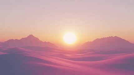 Obraz premium Pink sunset over desert mountains, calm landscape, serene scene, design use