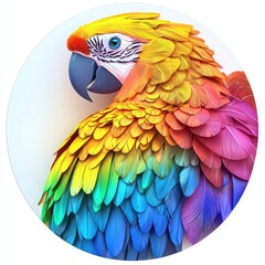 Obraz premium Macaw parrot with vibrant rainbow feathers, centered on a clean white background