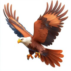 Obraz premium Majestic bald eagle soaring through the sky with its wings spread wide, isolated on a clean white background