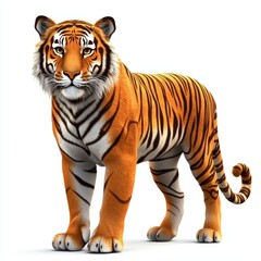 Fototapeta premium Majestic Bengal tiger standing in the jungle with piercing eyes, isolated on a clean white background