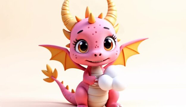 Figura de un drag&oacute;n rosa de ojos grandes s&uacute;per lindo y sonriente