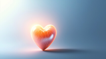 Fototapeta premium A minimalist illustration of the Sacred Heart of Jesus, glowing with soft, radiant light. The light blue and white gradient background symbolizes purity and divine love