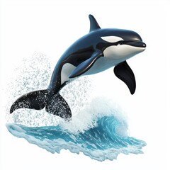 Obraz premium Majestic orca leaping through the waves, placed on a bright white background