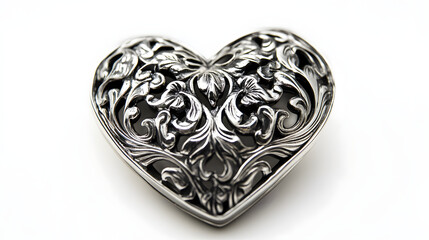 ? Heart-shaped ring holder with intricate silver detailing isolated on white background in HD