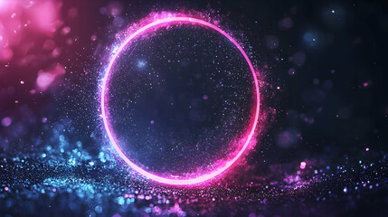 Naklejka premium Glowing neon circle, cosmic dust, abstract background