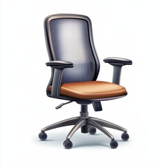 Modern ergonomic office chair with a mesh backrest, isolated on a clean white background