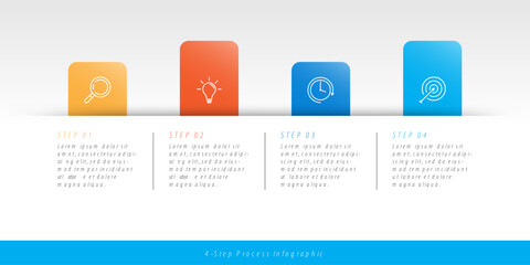Business process infographic with four steps and icons