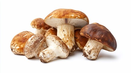Fresh brown mushrooms, studio shot, white background, food photography, recipe ingredient