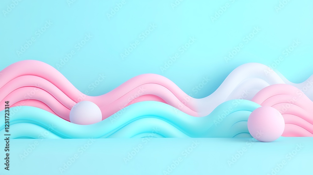 Wall mural colorful wavy patterns with soft pastel shades and geometric shapes for background and design use