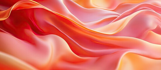Obraz premium Elegant flowing fabric with smooth gradient transitions in vibrant hues of red, orange, and peach, creating a stunning blend across a soft background.