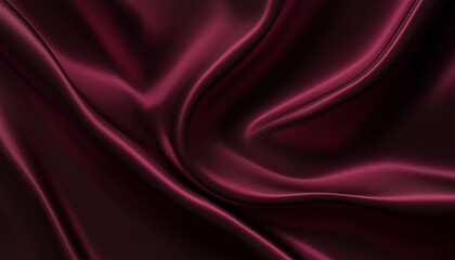 Fototapeta premium A high-resolution, photorealistic image of deep burgundy silk fabric with smooth folds and subtle sheen, set against an isolated dark background. The texture is detailed and realistic, capturing the s