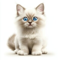 Fototapeta premium Playful Ragdoll kitten with a soft cream coat and gentle blue eyes, isolated on a clean white background