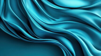 Obraz premium Teal silk fabric flowing, studio shot, dark background, design element