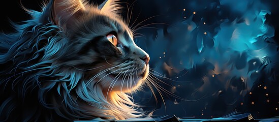 Majestic cat gazing at night sky, fantasy art, digital wallpaper