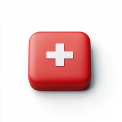 Fototapeta premium Red first aid kit with a white cross on the lid, isolated on a clean white background