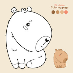 Outline capybara cartoon kawaii animal. Isolated color and Line drawing, coloring page. Vector illustration. Kids collection